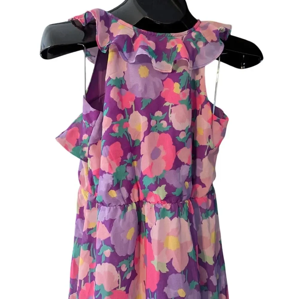 THE CHILDREN'S PLACE XXL16 Purple Pink Abstract Spring Floral Ruffle Dress